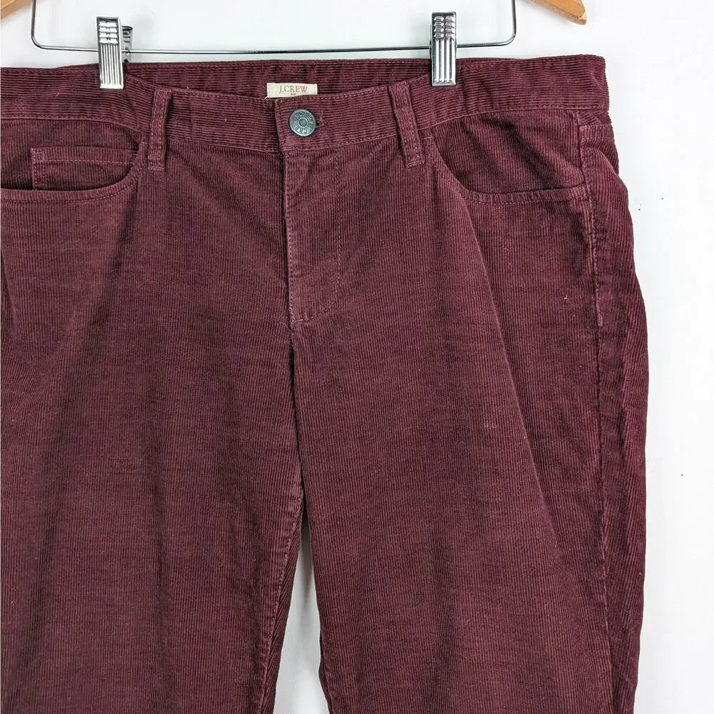 J. Crew Women's Burgundy Matchstick Stretch Corduroy Pants Size 32‎ Regular
